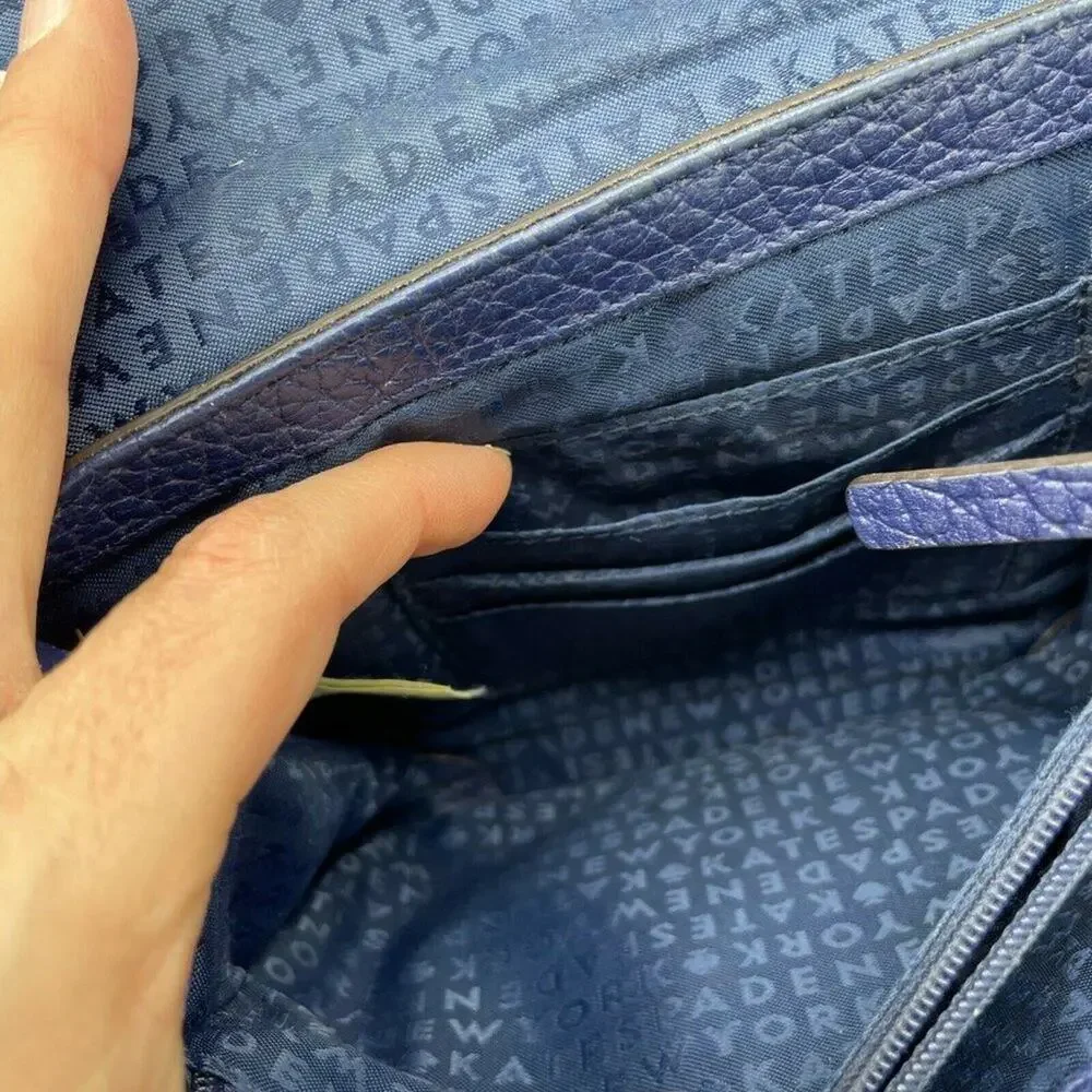 Kate Spade NY Merrick Blue Crossbody Handbag Pebbled Leather Purse Bag Gold